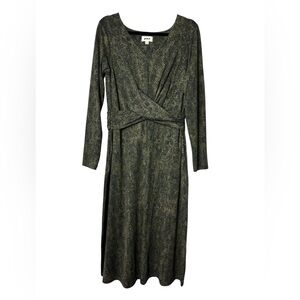 Pact Fit & Flare 3/4 Sleeve Floral V-Neck Organic Cotton Midi Dress Large Snake